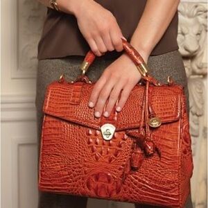 Brahmin Coral Crocodile-Embossed Satchel